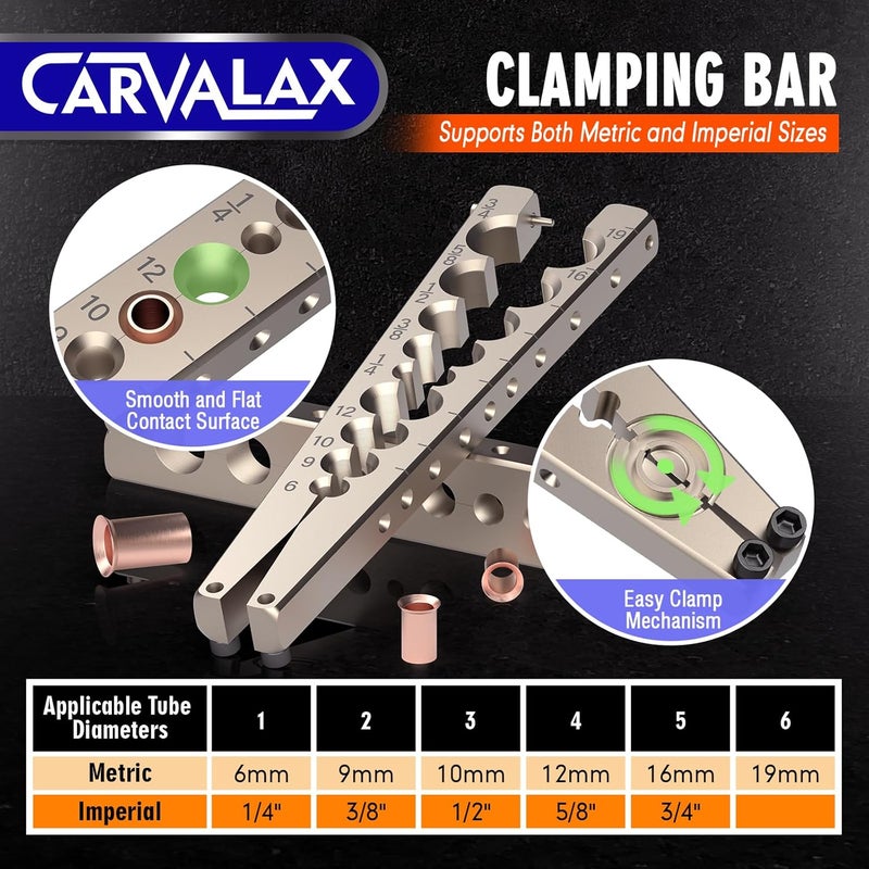 CARVALAX طقم أدوات الفلير الغريب، فلير بدقة 45°، مشبك متري/إمبراطوري لأنابيب 6-19 مم و 1/4"-3/4"، يتضمن قاطع، أداة إزالة الحواف وحقيبة صلبة لإصلاح أنظمة التكييف والتبريد - Image 4